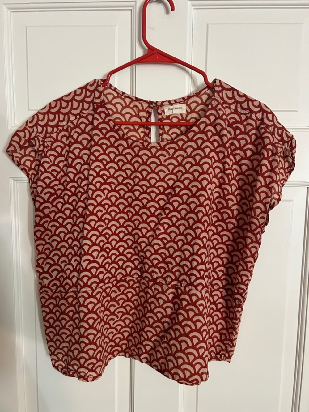World Market Red Patterned Cap Sleeve Top